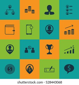 Set Of 16 Hr Icons. Can Be Used For Web, Mobile, UI And Infographic Design. Includes Elements Such As Pin Employee, Bank Payment, Business Goal And More.
