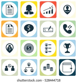 Set Of 16 Hr Icons. Can Be Used For Web, Mobile, UI And Infographic Design. Includes Elements Such As Business Woman, Curriculum Vitae, Money And More.