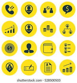 Set Of 16 Hr Icons. Can Be Used For Web, Mobile, UI And Infographic Design. Includes Elements Such As Employee Location, Manager, Cellular Data And More.