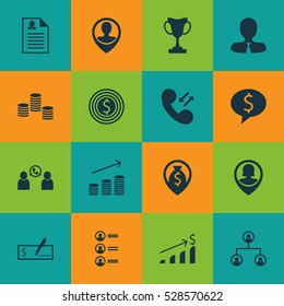 Set Of 16 Hr Icons. Can Be Used For Web, Mobile, UI And Infographic Design. Includes Elements Such As Money Navigation, Employee Location, Tree Structure And More.