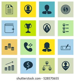 Set Of 16 Hr Icons. Can Be Used For Web, Mobile, UI And Infographic Design. Includes Elements Such As Business Goal, Business Deal, Curriculum Vitae And More.