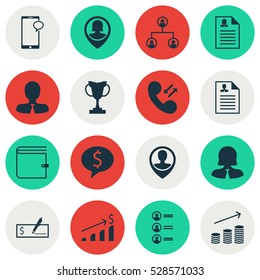 Set Of 16 Hr Icons. Can Be Used For Web, Mobile, UI And Infographic Design. Includes Elements Such As Pin Employee, Cellular Data, Job Applicants And More.