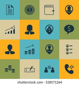 Set Of 16 Hr Icons. Can Be Used For Web, Mobile, UI And Infographic Design. Includes Elements Such As Pin Employee, Bank Payment, Business Goal And More.