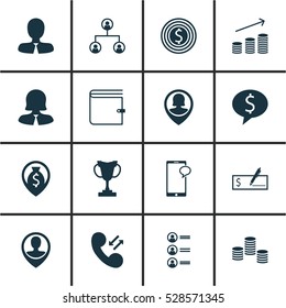 Set Of 16 Hr Icons. Can Be Used For Web, Mobile, UI And Infographic Design. Includes Elements Such As Job Applicants, Manager, Coins Growth And More.