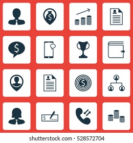 Set Of 16 Hr Icons. Can Be Used For Web, Mobile, UI And Infographic Design. Includes Elements Such As Business Goal, Manager, Bank Payment And More.
