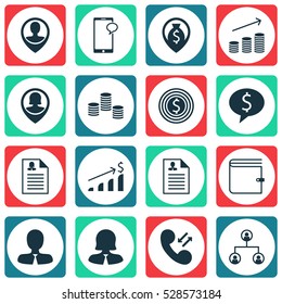 Set Of 16 Hr Icons. Can Be Used For Web, Mobile, UI And Infographic Design. Includes Elements Such As Curriculum Vitae, Coins Growth, Successful Investment And More.