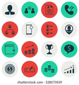 Set Of 16 Hr Icons. Can Be Used For Web, Mobile, UI And Infographic Design. Includes Elements Such As Business Goal, Successful Investment, Pin Employee And More.