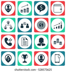 Set Of 16 Hr Icons. Can Be Used For Web, Mobile, UI And Infographic Design. Includes Elements Such As Business Woman, Money Navigation, Successful Investment And More.
