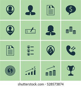 Set Of 16 Hr Icons. Can Be Used For Web, Mobile, UI And Infographic Design. Includes Elements Such As Employee Location, Coins Growth, Job Applicants And More.