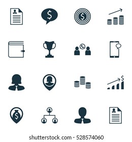 Set Of 16 Hr Icons. Can Be Used For Web, Mobile, UI And Infographic Design. Includes Elements Such As Curriculum Vitae, Money, Phone Conference And More.