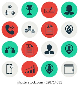 Set Of 16 Hr Icons. Can Be Used For Web, Mobile, UI And Infographic Design. Includes Elements Such As Successful Investment, Bank Payment, Business Woman And More.