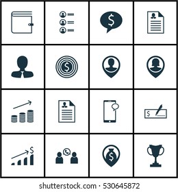 Set Of 16 Hr Icons. Can Be Used For Web, Mobile, UI And Infographic Design. Includes Elements Such As Messaging, Manager, Female Application And More.