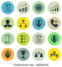 Set Of 16 Hr Icons. Includes Tree Structure, Tournament, Manager And Other Symbols. Beautiful Design Elements.