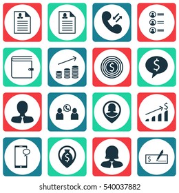 Set Of 16 Hr Icons. Includes Cellular Data, Female Application, Manager And Other Symbols. Beautiful Design Elements.