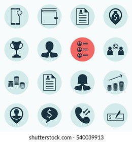 Set Of 16 Hr Icons. Includes Bank Payment, Messaging, Money And Other Symbols. Beautiful Design Elements.