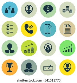 Set Of 16 Hr Icons. Includes Tournament, Bank Payment, Cellular Data And Other Symbols. Beautiful Design Elements.