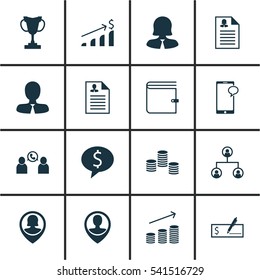 Set Of 16 Hr Icons. Includes Manager, Messaging, Employee Location And Other Symbols. Beautiful Design Elements.