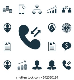 Set Of 16 Hr Icons. Includes Money Navigation, Phone Conference, Curriculum Vitae And Other Symbols. Beautiful Design Elements.