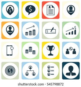 Set Of 16 Hr Icons. Includes Employee Location, Tournament, Female Application And Other Symbols. Beautiful Design Elements.