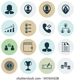 Set Of 16 Hr Icons. Includes Successful Investment, Manager, Pin Employee And Other Symbols. Beautiful Design Elements.