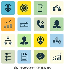 Set Of 16 Hr Icons. Includes Job Applicants, Phone Conference, Bank Payment And Other Symbols. Beautiful Design Elements.