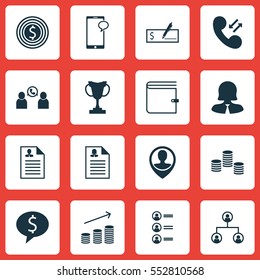 Set Of 16 Hr Icons. Includes Tournament, Female Application, Wallet And Other Symbols. Beautiful Design Elements.