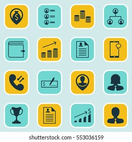 Set Of 16 Hr Icons. Includes Curriculum Vitae, Bank Payment, Business Woman And Other Symbols. Beautiful Design Elements.