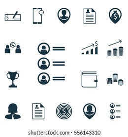 Set Of 16 Hr Icons. Includes Messaging, Wallet, Employee Location And Other Symbols. Beautiful Design Elements.