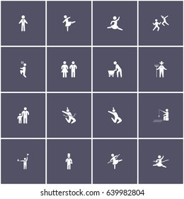 set of 16 human elements such as gentleman, dancer, farmer, fisher and other icons