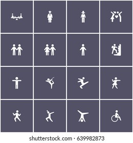 set of 16 human elements such as graduate, human, climbing, karate and other icons