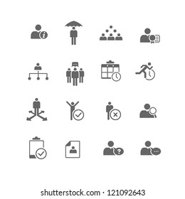 Set of 16 human resources and business management icons.