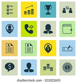 Set Of 16 Human Resources Icons. Can Be Used For Web, Mobile, UI And Infographic Design. Includes Elements Such As Cup, Discussion, Purse And More.