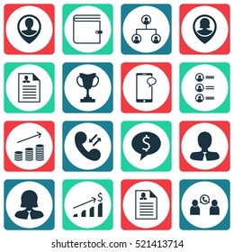 Set Of 16 Human Resources Icons. Can Be Used For Web, Mobile, UI And Infographic Design. Includes Elements Such As Cellular, Mobile, Job And More.