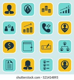 Set Of 16 Human Resources Icons. Can Be Used For Web, Mobile, UI And Infographic Design. Includes Elements Such As Resume, Check, Wallet And More.