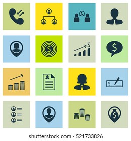 Set Of 16 Human Resources Icons. Can Be Used For Web, Mobile, UI And Infographic Design. Includes Elements Such As Check, Success, Phone And More.