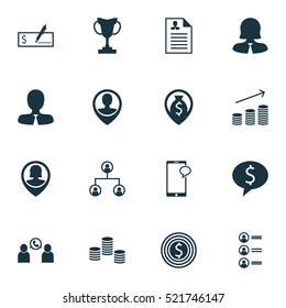 Set Of 16 Human Resources Icons. Can Be Used For Web, Mobile, UI And Infographic Design. Includes Elements Such As Money, Mobile, Male And More.