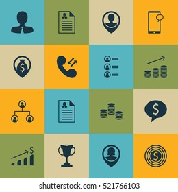 Set Of 16 Human Resources Icons. Can Be Used For Web, Mobile, UI And Infographic Design. Includes Elements Such As Employee, Resume, Cash And More.