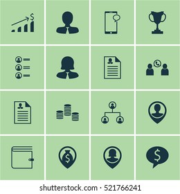 Set Of 16 Human Resources Icons. Can Be Used For Web, Mobile, UI And Infographic Design. Includes Elements Such As Call, Mobile, Cup And More.