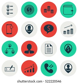 Set Of 16 Human Resources Icons. Can Be Used For Web, Mobile, UI And Infographic Design. Includes Elements Such As Increase, Resume, Money And More.