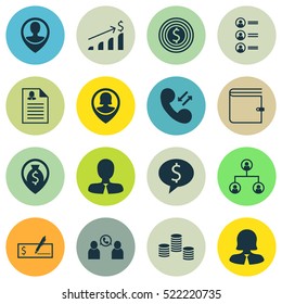 Set Of 16 Human Resources Icons. Can Be Used For Web, Mobile, UI And Infographic Design. Includes Elements Such As Check, List, Job And More.