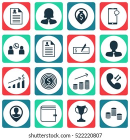 Set Of 16 Human Resources Icons. Can Be Used For Web, Mobile, UI And Infographic Design. Includes Elements Such As Career, Phone, Money And More.