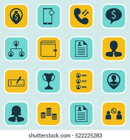 Set Of 16 Human Resources Icons. Can Be Used For Web, Mobile, UI And Infographic Design. Includes Elements Such As Employee, Chat, Cellular And More.