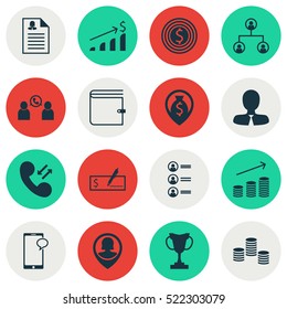 Set Of 16 Human Resources Icons. Can Be Used For Web, Mobile, UI And Infographic Design. Includes Elements Such As Resume, Wallet, Growth And More.
