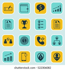 Set Of 16 Human Resources Icons. Can Be Used For Web, Mobile, UI And Infographic Design. Includes Elements Such As Mobile, Conference, List And More.
