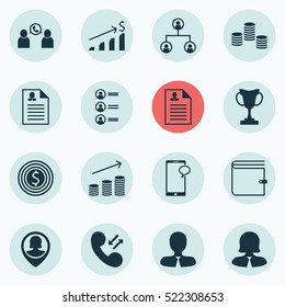 Set Of 16 Human Resources Icons. Can Be Used For Web, Mobile, UI And Infographic Design. Includes Elements Such As Tree, Cup, List And More.