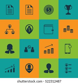 Set Of 16 Human Resources Icons. Can Be Used For Web, Mobile, UI And Infographic Design. Includes Elements Such As Map, Pin, Organisation And More.