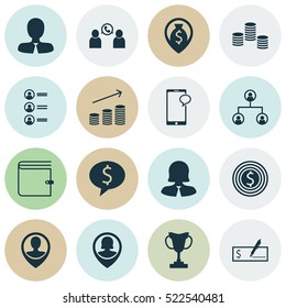 Set Of 16 Human Resources Icons. Can Be Used For Web, Mobile, UI And Infographic Design. Includes Elements Such As Bank, Profile, Trophy And More.