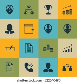Set Of 16 Human Resources Icons. Can Be Used For Web, Mobile, UI And Infographic Design. Includes Elements Such As User, Call, Conference And More.