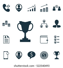 Set Of 16 Human Resources Icons. Can Be Used For Web, Mobile, UI And Infographic Design. Includes Elements Such As Resume, Employee, Phone And More.