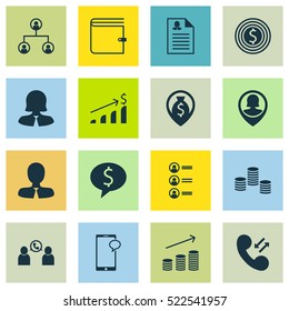 Set Of 16 Human Resources Icons. Can Be Used For Web, Mobile, UI And Infographic Design. Includes Elements Such As Cash, Male, Wallet And More.